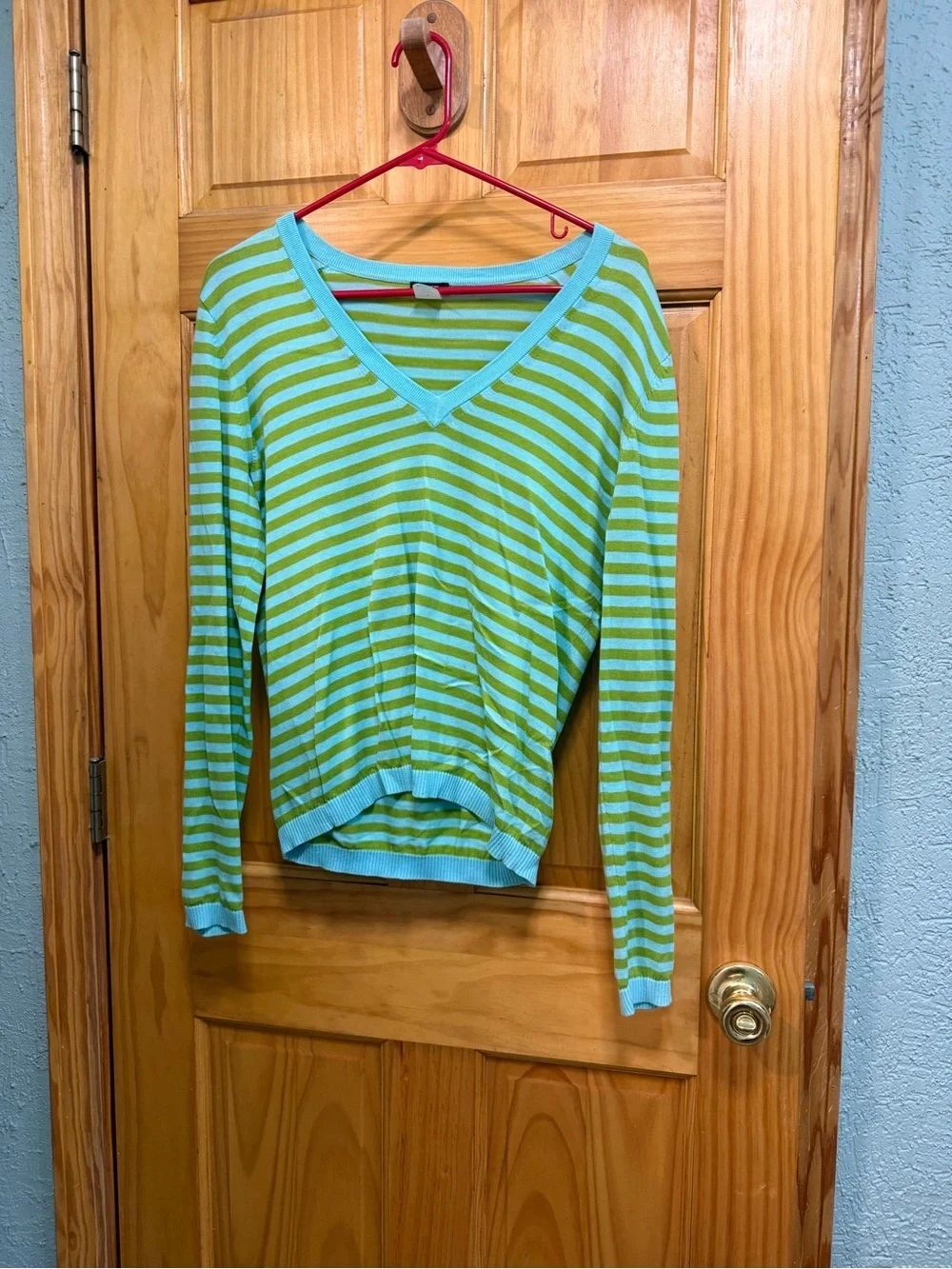 VTG. J. Crew Green and Light Blue Striped Cotton Top size M